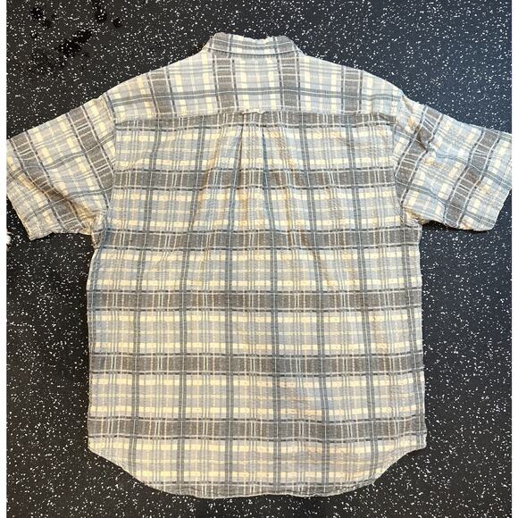 Cabelas Outdoor‎ Gear Gray/Blue Plaid Button Shirt Mens Large Short Sleeve - Picture 9 of 9